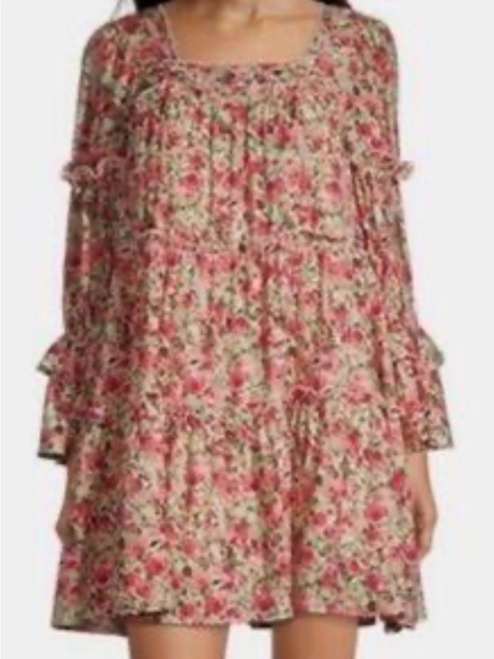 Moon River Floral  Tiered Mini Dress - Pink Floral size L